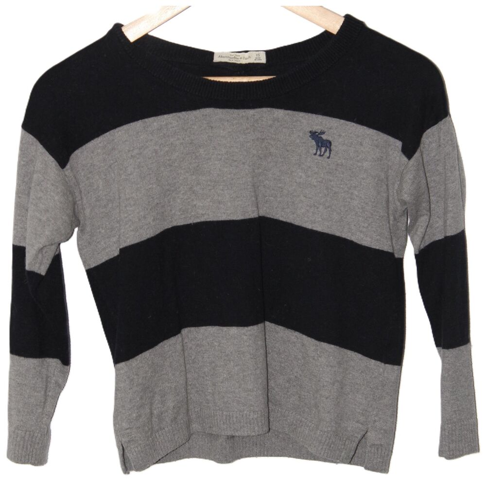 Abercrombie & Fitch Gray Black Striped Long Sleeve Crew Neck Sweater Top Size XS
